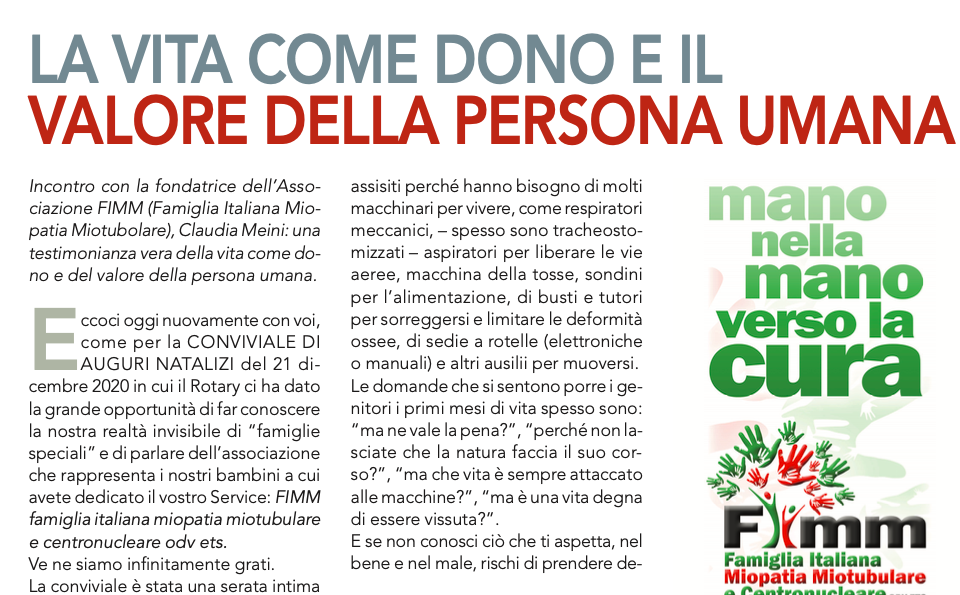 La vita come dono e il valore della persona umana – dal mensile del Rotary Club Firenze